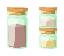 Jar with cooking spices and ingredients, pepper, garlic, paprika, curry vector illustration.