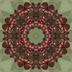 Ornamental Doodle Symmetrical Print Wallpaper. Ornamental round seamless lace pattern. Abstract vector tribal ethnic yoga yantra background endless.