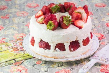 Homemade delicious strawberry cake.