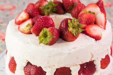 Homemade delicious strawberry cake.