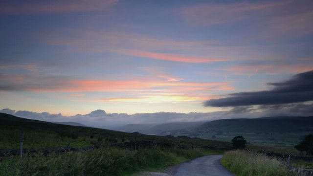 Time lapse video of colorful sunset in picturesque Wensleydale in Yorkshire Dales.