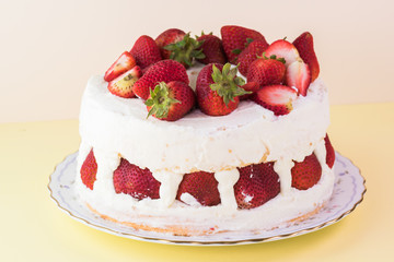 Homemade delicious strawberry cake.