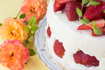 Homemade delicious strawberry cake for Mothers Day.