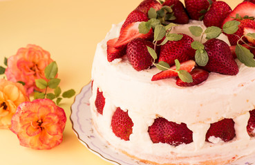 Homemade delicious strawberry cake for Mothers Day.