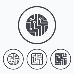 Circuit board signs. Technology scheme icons.