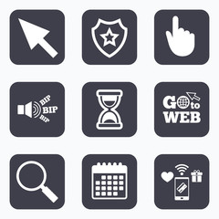 Mouse cursor icon. Hourglass, magnifier glass.