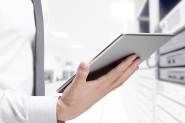 double exposure of businessman on background