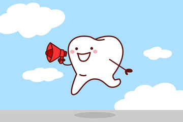 cartoon tooth with megaphone