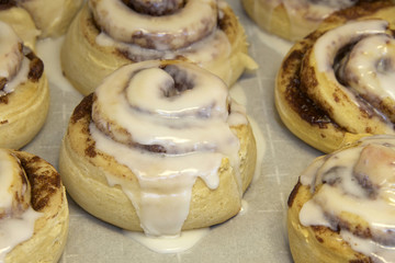 Hot homemade cinnamon rolls fresh out of the oven