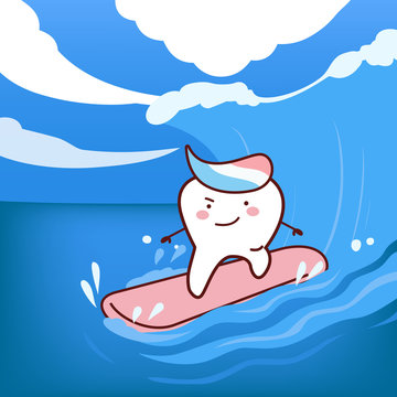 cartoon teeth surfing