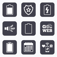 Battery charging icons. Electricity symbol.