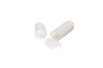 White medicine pills with drug isolated over white