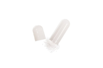 White medicine pills with drug isolated over white