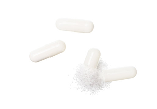 White medicine pills with drug isolated over white