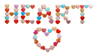 Cookies inscription Heart, isolated on white
