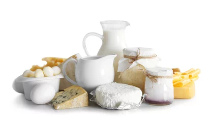 Photo sur Aluminium Produits laitiers Set of fresh dairy products , isolated  on white