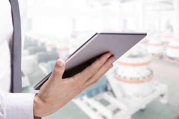 double exposure of businessman on background