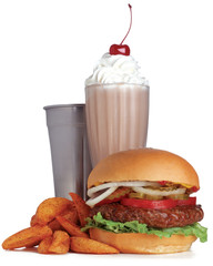 Burger with Fries and Milkshake