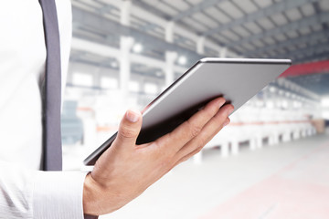 double exposure of businessman on background