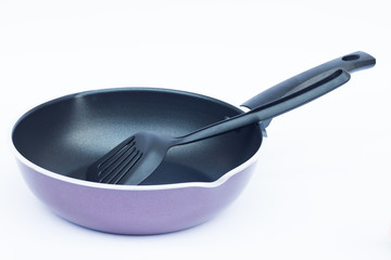 Non stick frying pan on white background