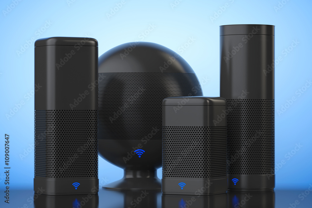 Aufkleber wireless speakers set with wi-fi sign. 3d rendering