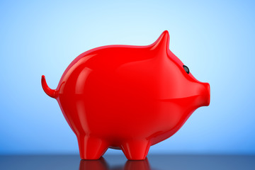 Red Piggy bank style money box. 3d Rendering