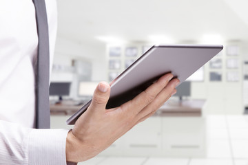 double exposure of businessman on background