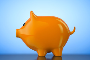 Orange Piggy bank style money box. 3d Rendering