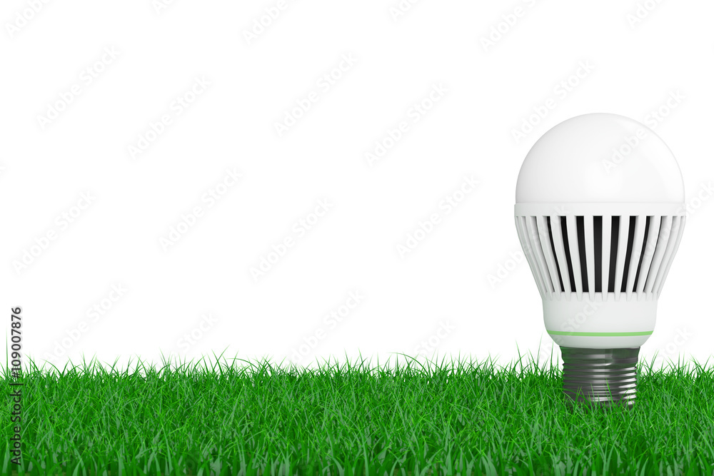 Aufkleber ecology energy save concept. led bulb over grass. 3d rendering