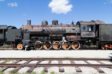 Old Soviet military train locomotive .