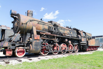Old Soviet military train locomotive .