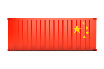 China Export Concept. Shipping Container with China Flag. 3d Ren