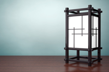 Old Style Photo. Asian Wooden Night Lamp. 3d rendering