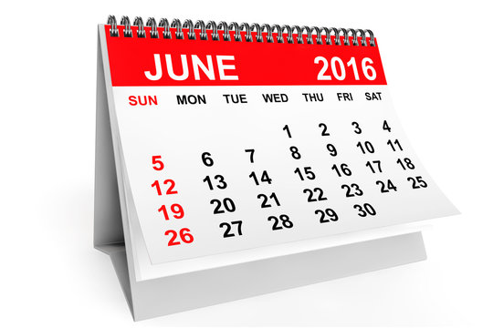 Calendar June 2016. 3d rendering