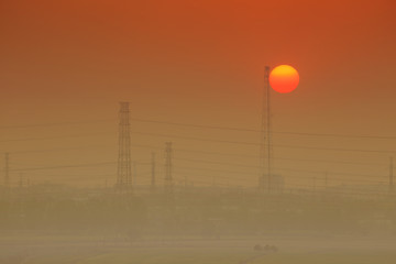 High voltage pole Sunset light