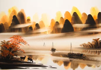 Outdoor-Kissen Chinese landscape watercolor painting   © baoyan