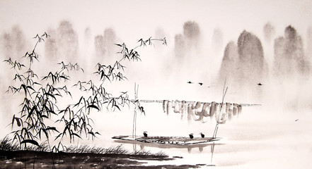 Fototapety  Chińskie malarstwo tuszem pejzażowym