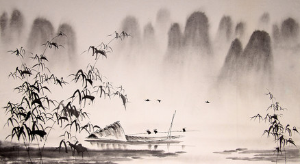 Chinese landscape ink painting - 109009851