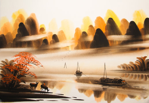 Chinese Landscape Watercolor Painting
