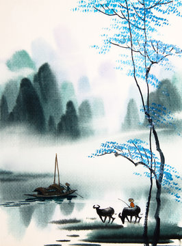 Chinese Landscape Watercolor Painting