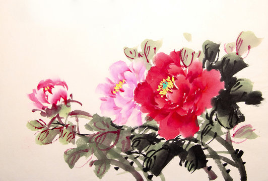 Chinese peony ink drawing