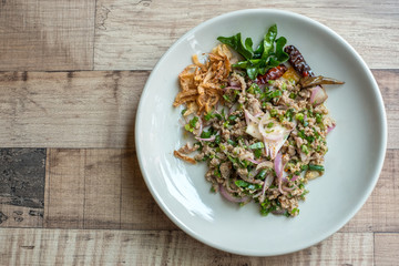 Pork Larb is minced pork cook in Thai style and it is very hot and spicy