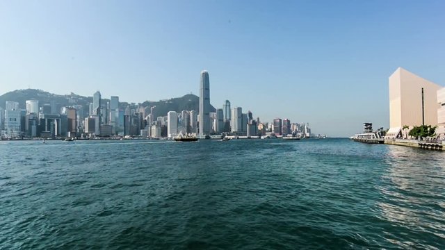 The panorama view from Victoria Harbour in Hong Kong,China 
