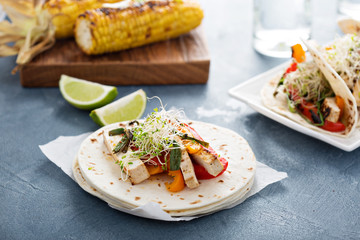 Vegan tacos with grilled tofu and vegetables