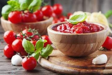 Italian traditional sauce with tomato and basil