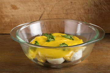 Bowl with stuffed eggs