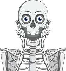 Scary skeleton.Hand drawn illustration.Skeleton vector.Skull emotion.Isolated on white.Skeleton cartoon style drawing.