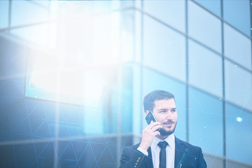 The guy's a businessman talking on the phone