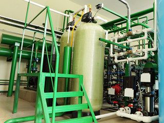 Water purification filter equipment in plant workshop 