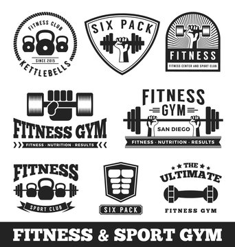 Set of fitness gym and sport club logo emblem design. Vector illustration